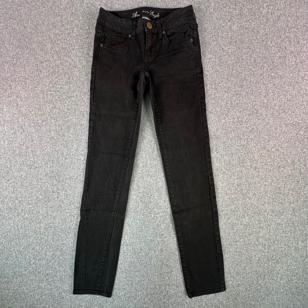 American Eagle Jeans Womens 0 Skinny Black Super Stretch Low Rise Denim